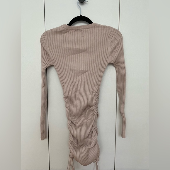 Princess Polly - Cream Ribbed Knit Long Sleeve Mini Bodycon Sweater Dress - Picture 4 of 5